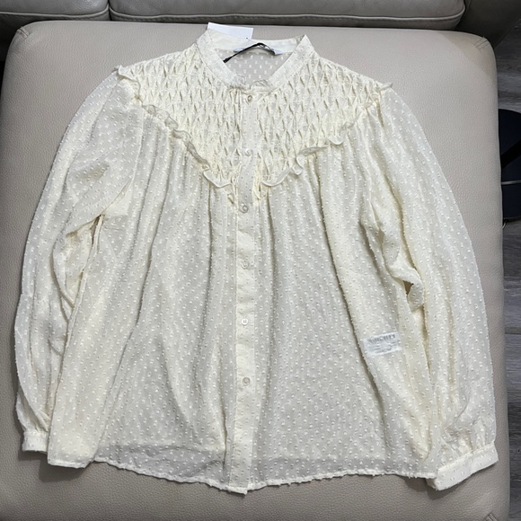 Zara Women’s Ruffled Swiss Dot Semi-Sheer Shirt - Size M - Picture 5 of 14